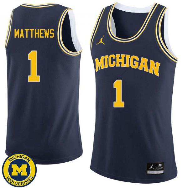 Men Michigan Wolverines #1 Charles Matthews Navy Official Basketball Jersey